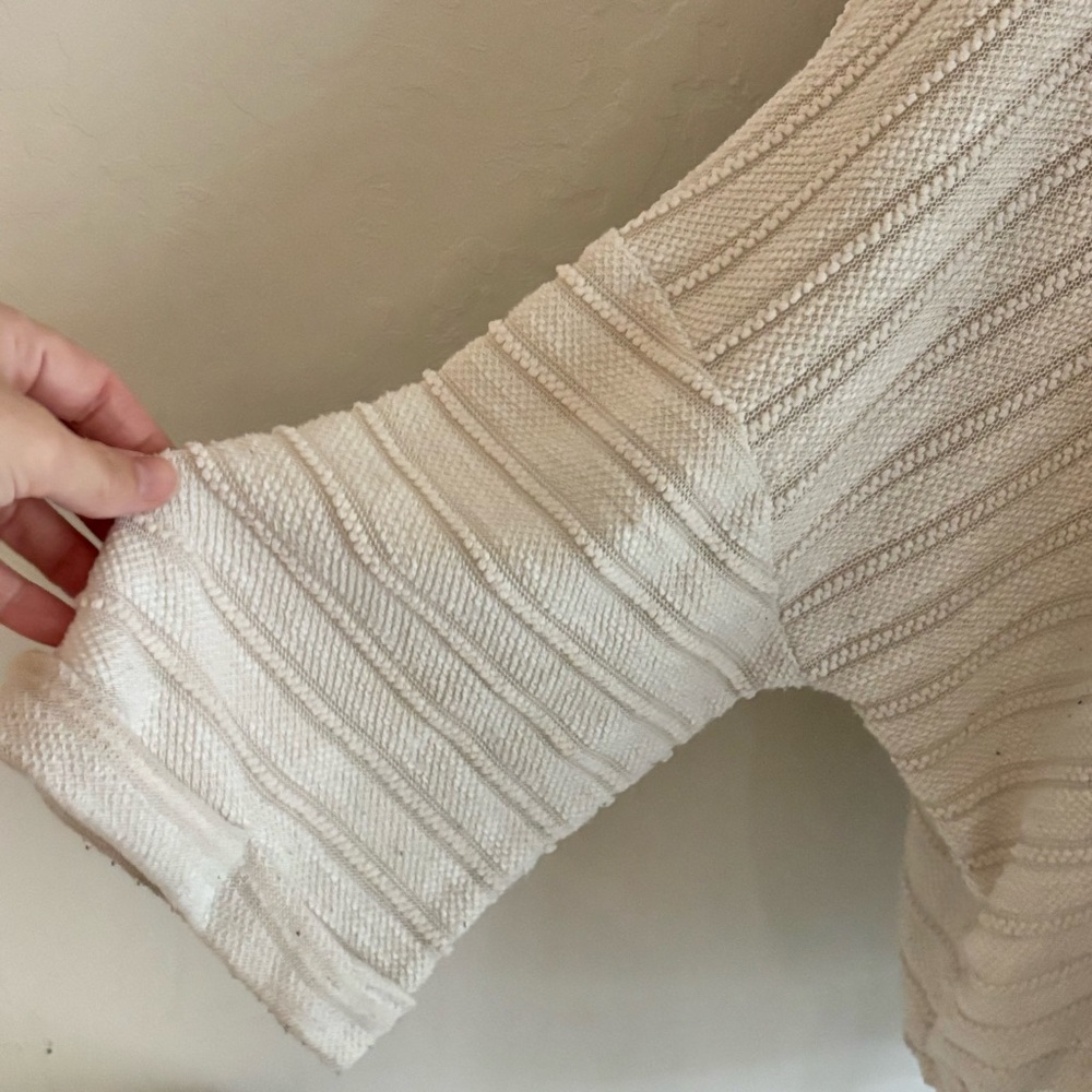 Lulu’s Pretty Cozy Ivory Striped Knit Sweater Top, Size Large - Picture 5 of 12
